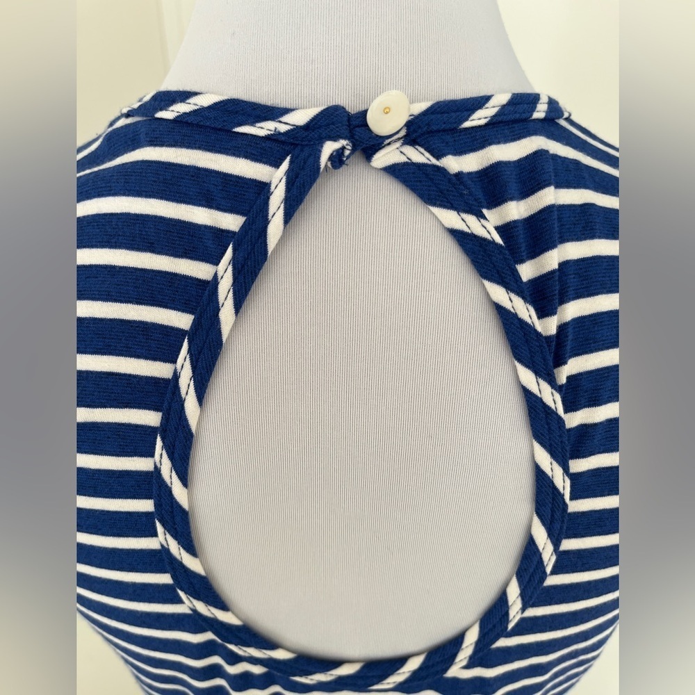 TRINA TURK Striped Tank Top Keyhole Neck Detail Back Front Ruffle Nautical Chic - Picture 7 of 12